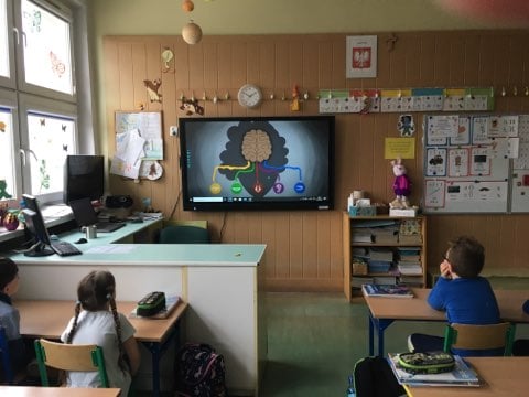 zdjęcie przedstawia jak dzieci oglądają film