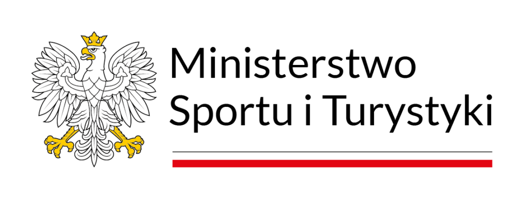 logo ministerstwa sportu i turystyki.Biały Orzeł i napis.