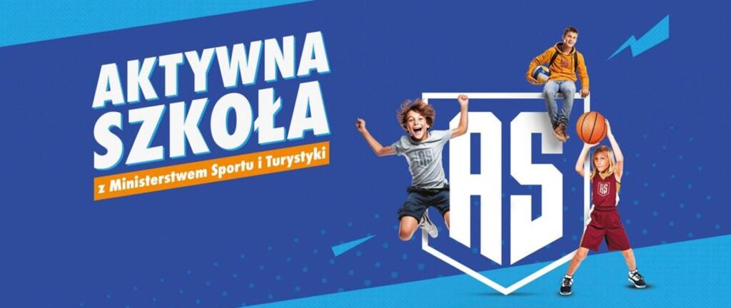 logo aktywna szkoła z dziećmi z piłkami