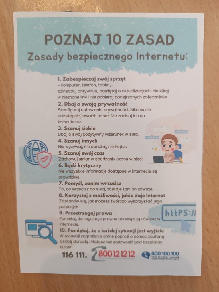 ulotka przedstawiająca10 zasad bezpiecznego Internetu