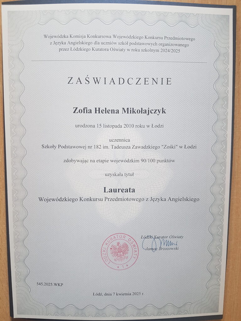 Zaświadczenie laureata