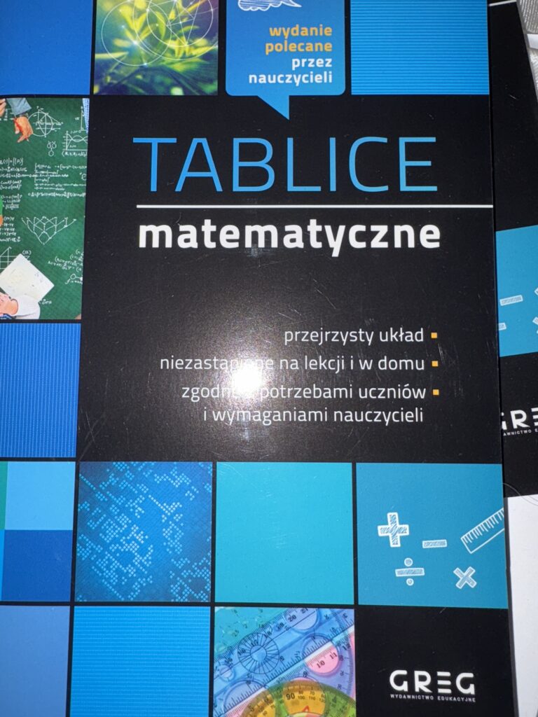 Okładka książki napis Tablice matematyczne. Wydawnictwo GREG