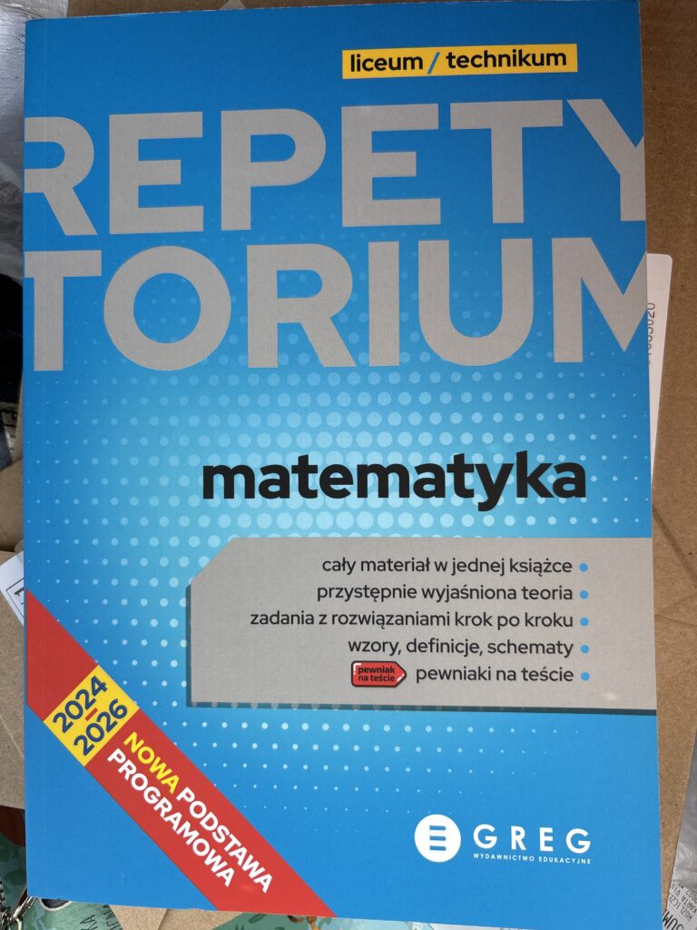 Książka niebieska z napisem Repetytorium matematyka. Wydawnictwo GREG