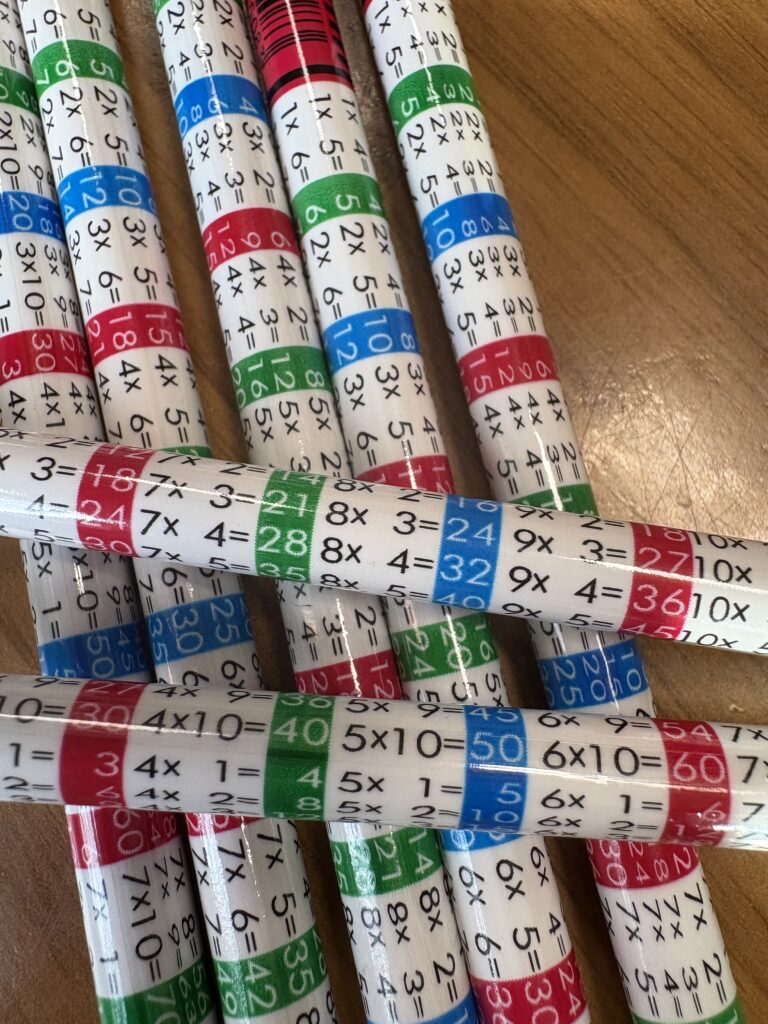 zdjęcie ołówków kolorowych z tabliczką mnożenia