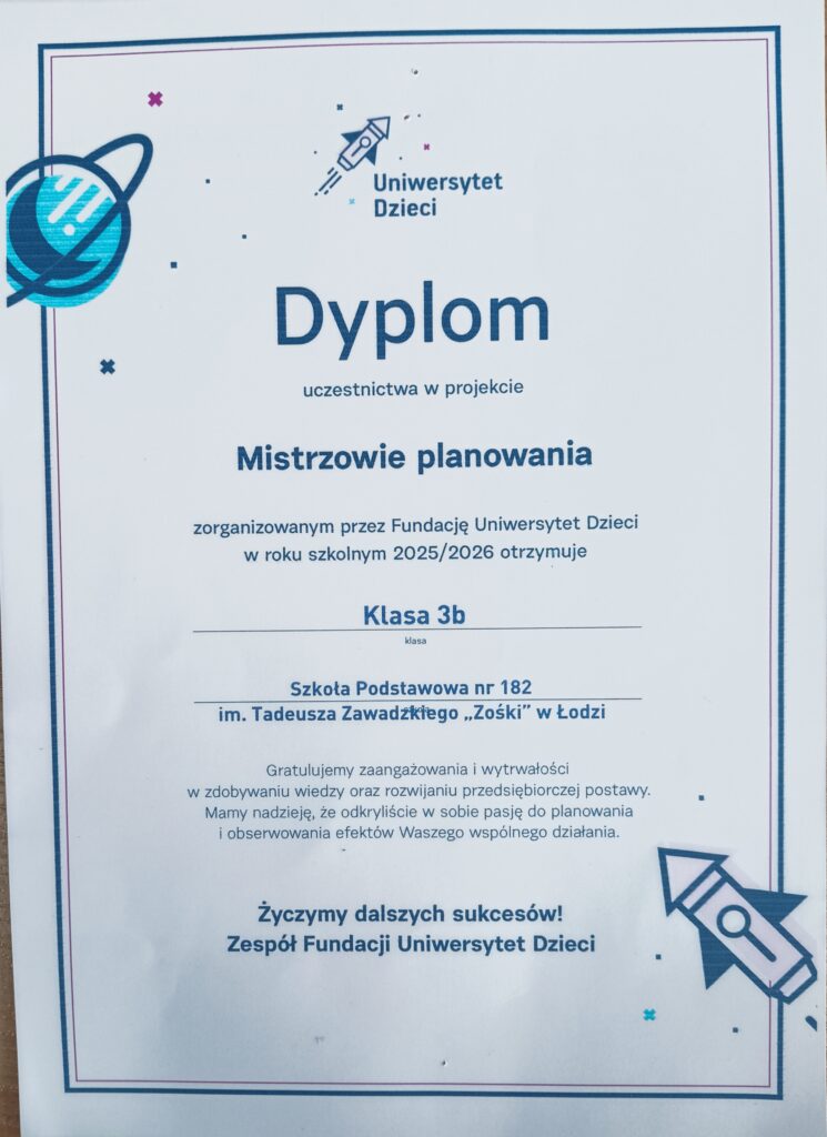 zdjęcie dyplomu uczestnictwa  dla 3b