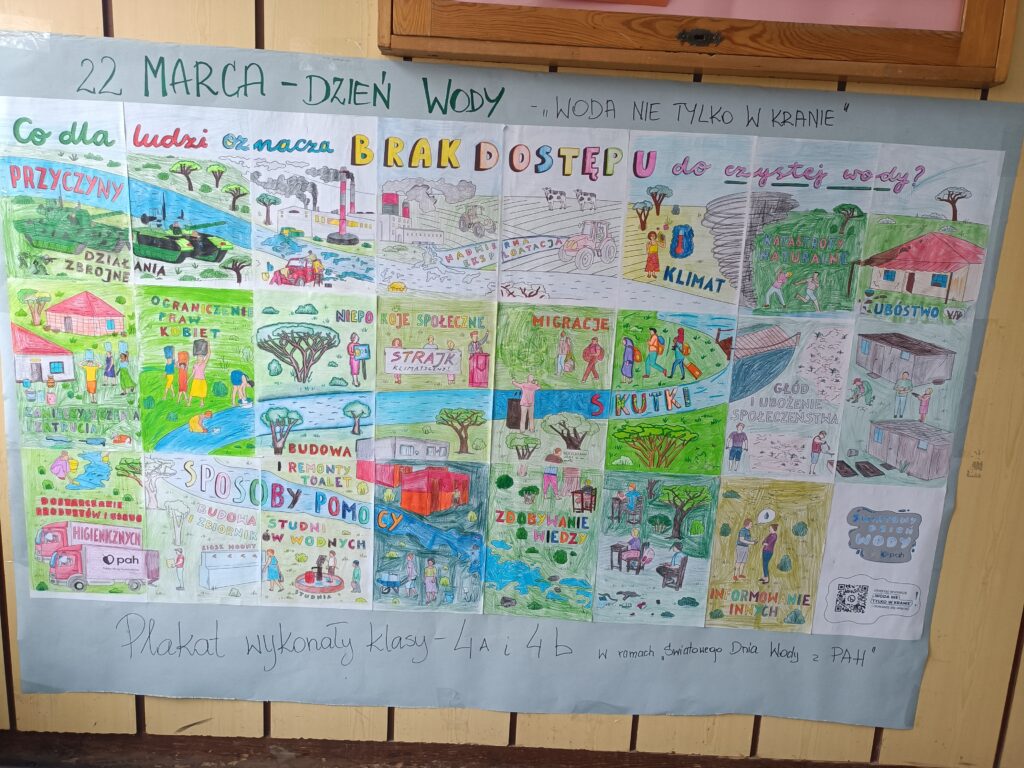 plakat złożony z mniejszych plakatów o braku dostępu do wody