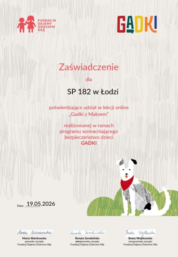 zdjęcie zaświadczenia dla SP182 w Łodzi