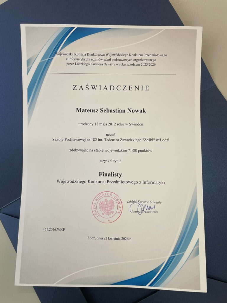 zdjęcie dyplomu/zaświadczenia ucznia